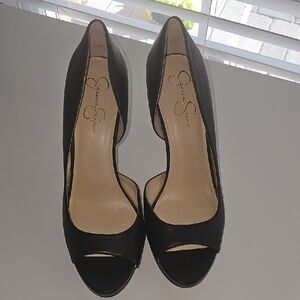 Jessica Simpson Black Peep-Toe Heels